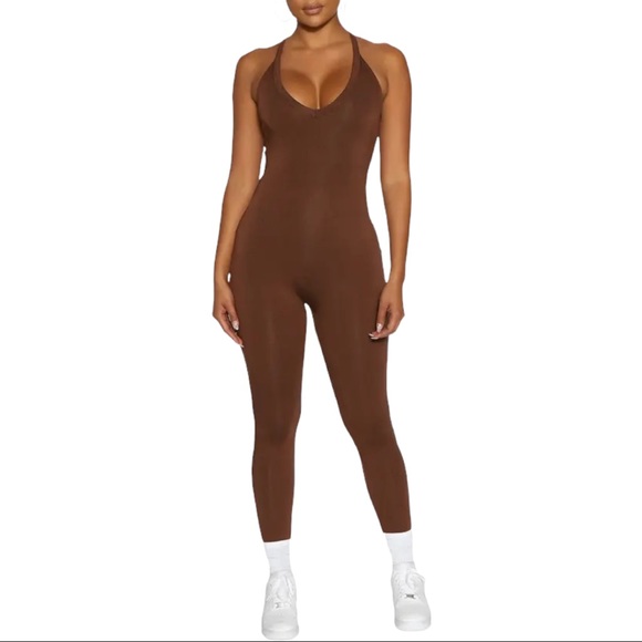 naked wardrobe Pants - Naked Wardrobe Women’s V-Neck Jumpsuit Size XS Brown